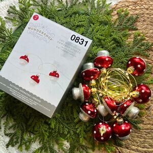 Mushroom Dewdrop Lights LED Red Warm White String Timer Battery Operated